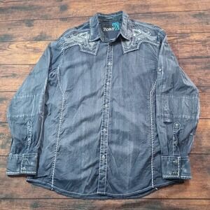 Roar Signature Edition Embroidered Long Sleeve‎ Button Up Shirt Men's XL Black